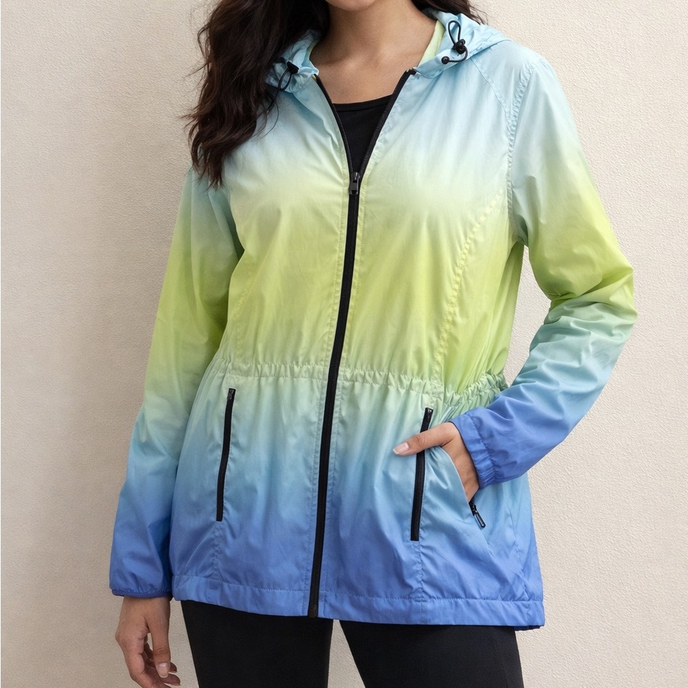 Xersion Ombre Hooded Utility Jacket - Green Blue